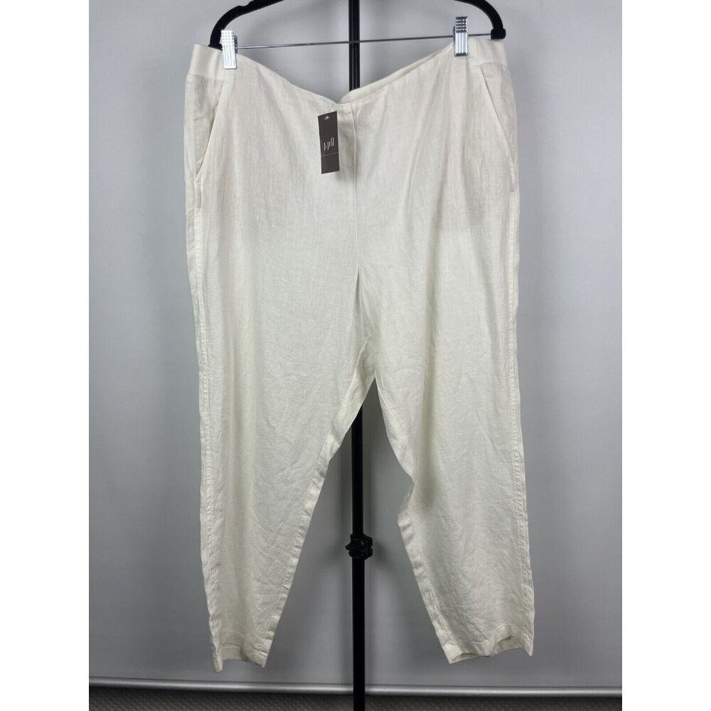 J. Jill Love Linen White Pull On Elastic Waist Casual Pants Size XLP Pockets